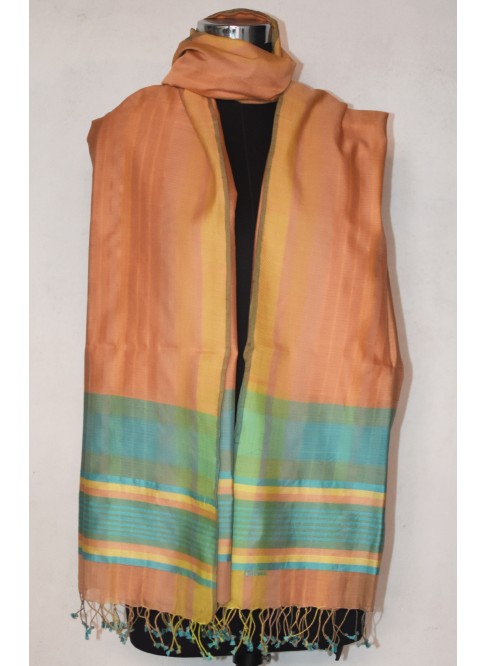 Orange, Handwoven Organic Cotton, Textured Weave , Colourplay, Duppatta